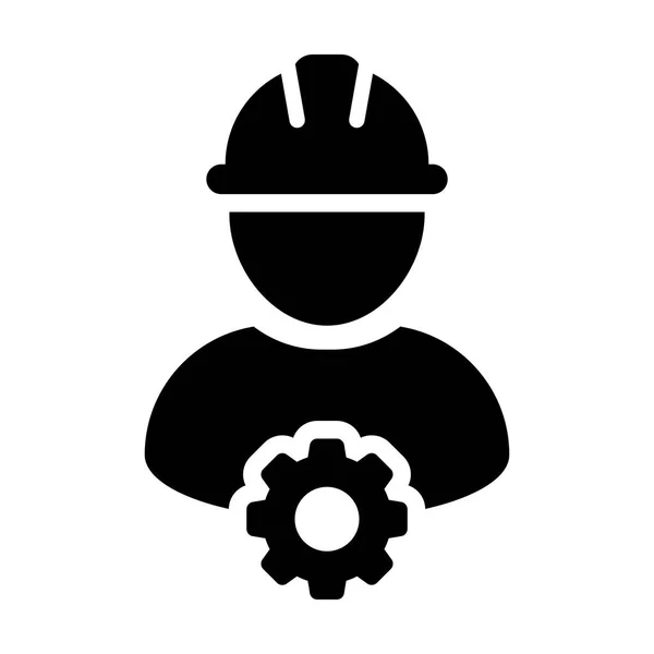 Service Ikon vektor Mand Arbejder Avatar Profil med Gear Cog Hjul i Glyph Piktogram Symbol illustration – Stock-vektor