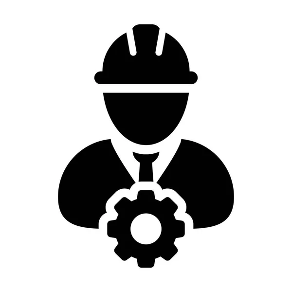 Perfil de Avatar do trabalhador masculino do vetor do ícone do serviço com roda da engrenagem na ilustração do símbolo do pictograma de Glyph — Vetor de Stock
