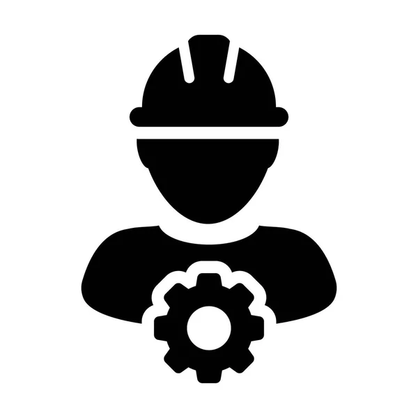 Ikona wektor mężczyzna osoba pracownik awatara profilu usługi z koło zębate przekładni glifów piktogram Symbol ilustracji — Wektor stockowy