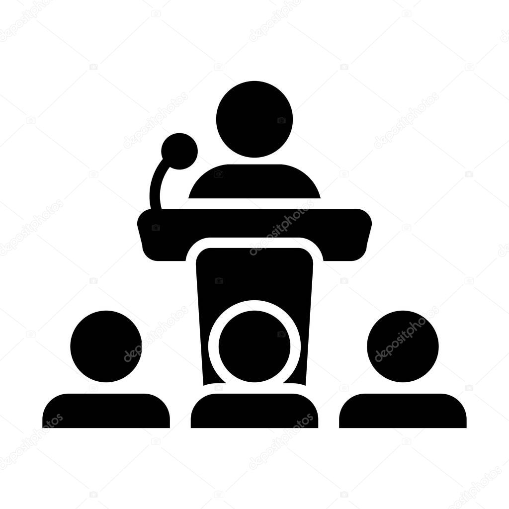 Public Speaking Icon Vector Male Person on Podium for Presentation