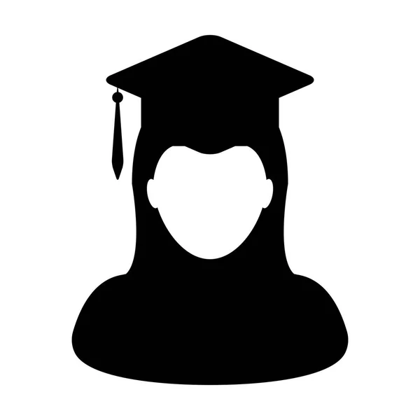 Estudante Ícone Vetor Graduação placa de argamassa em Glyph Pictogram Feminino Pessoa Perfil Avatar Símbolo ilustração — Vetor de Stock