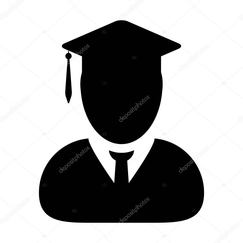 Student Icon Vector Graduation Mortar Board in Glyph Pictogram Male Person Profile Avatar Symbol illustration