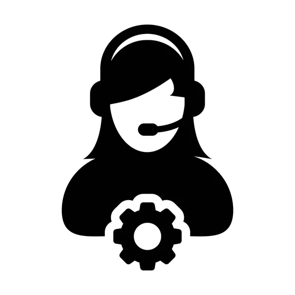 Avatar de profil de personne d'opérateur femelle de vecteur d'icône de service avec l'engrenage — Image vectorielle