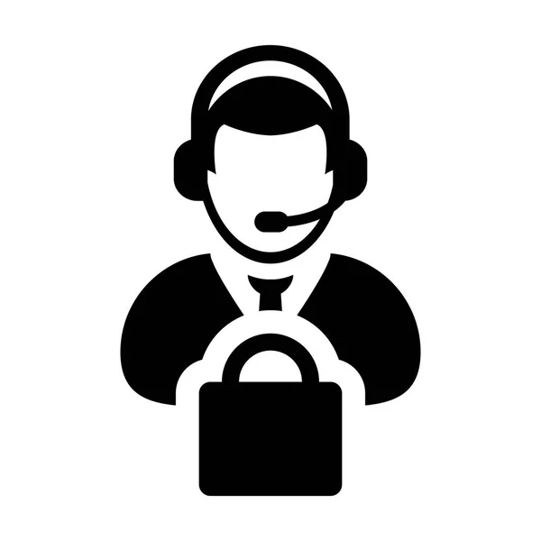 Icono de servicio Vector Male Operator Person Profile Avatar with Headset and Shopping Bag Symbol for Online eCommerce Support in Glyph Pictogram illustration — Archivo Imágenes Vectoriales