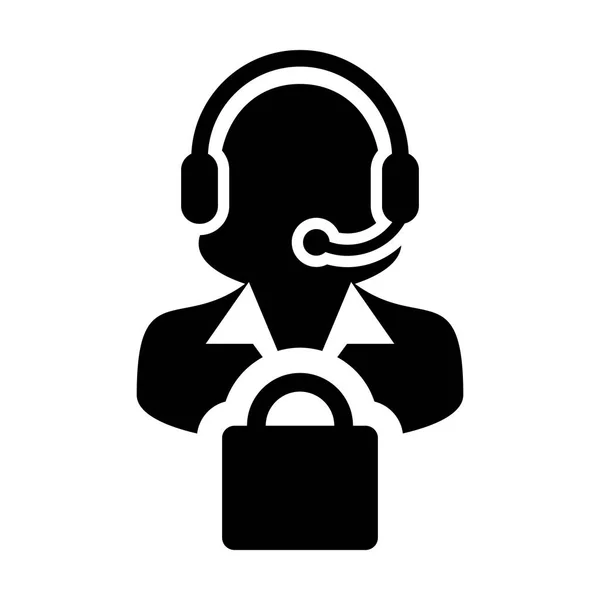 Icono de servicio Vector Perfil de la persona del operador femenino Avatar con auriculares y bolsa de compras Símbolo para el soporte de comercio electrónico en línea en ilustración de pictograma de glifo — Vector de stock