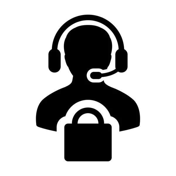 Icône de service vectoriel Opérateur masculin Profil de personne Avatar avec casque et sac à provisions Symbole pour le soutien du commerce électronique en ligne dans l'illustration de pictogramme Glyphe — Image vectorielle