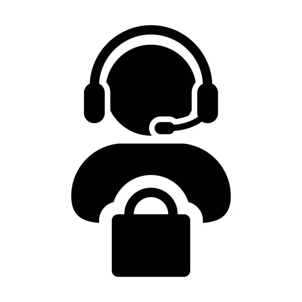 Icône de service vectoriel Opérateur masculin Profil de personne Avatar avec casque et sac à provisions Symbole pour le soutien du commerce électronique en ligne dans l'illustration de pictogramme Glyphe — Image vectorielle