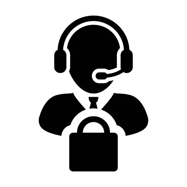 Icône de service vectoriel Opérateur masculin Profil de personne Avatar avec casque et sac à provisions Symbole pour le soutien du commerce électronique en ligne dans l'illustration de pictogramme Glyphe — Image vectorielle