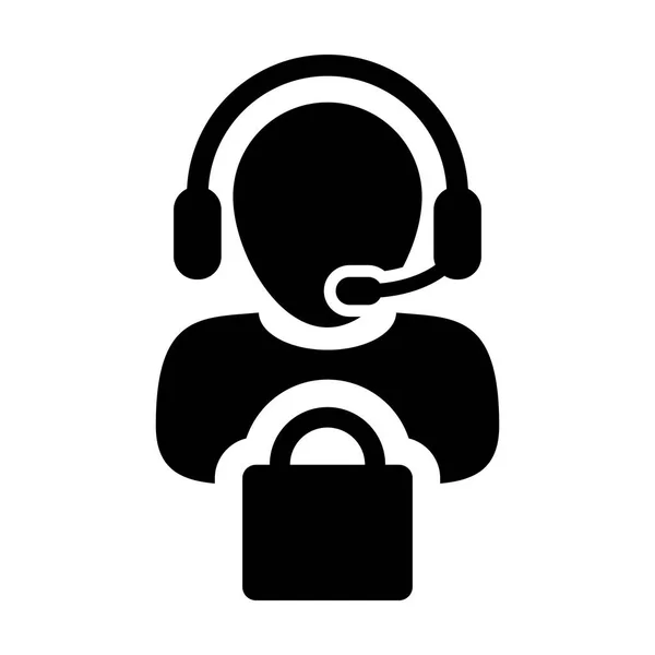 Usługi ikona wektor mężczyzna Operator osoba profil Avatar z zestawu słuchawkowego i Symbol torba na zakupy Online e-commerce obsługa piktogram glifów ilustracji — Wektor stockowy