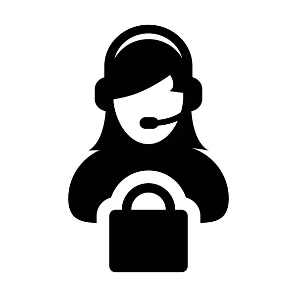 Service Icon Vector vrouwelijke Operator persoon profiel Avatar met Headset en Shopping Bag symbool voor Online ecommerce ondersteuning in Glyph Pictogram afbeelding — Stockvector