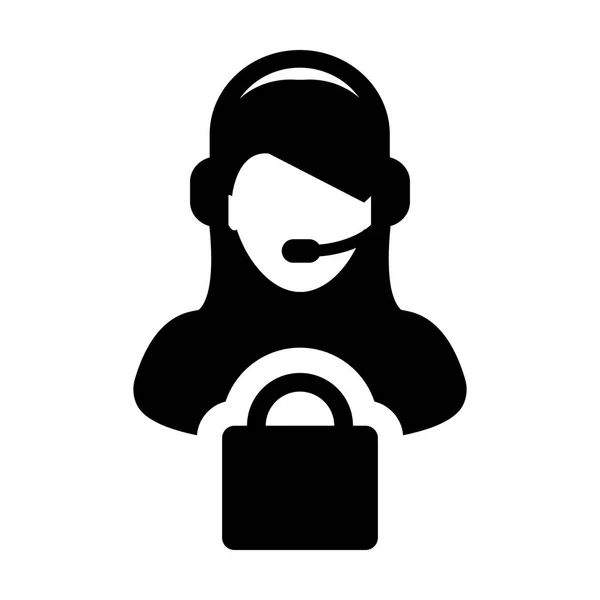 Perfil de pessoa de operador fêmea de vetor de ícone de serviço Avatar com fone de ouvido e símbolo de saco de compras para suporte de comércio eletrônico on-line em ilustração de pictograma de glifo — Vetor de Stock
