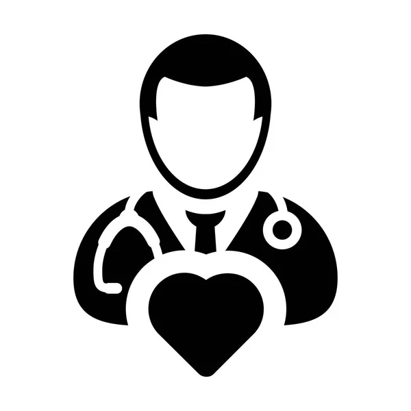 医師グリフ ピクトグラム イラストの心臓病男性のスペシャ リスト医師プロフィール アバターのアイコン ベクトル ハートマーク — ストックベクタ