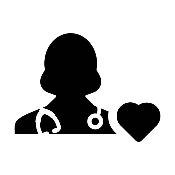 Symbol serca wektor ikona lekarz kardiolog kobiece specjalista lekarz profil awatara glifów piktogram ilustracji — Wektor stockowy