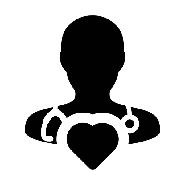 Simbolo del cuore vettoriale dell'icona del medico per cardiologo Profilo medico specialista maschile Avatar nell'illustrazione del pittogramma del glifo — Vettoriale Stock