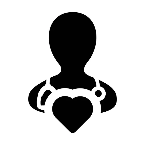 Symbol serca wektor ikona lekarz kardiolog mężczyzna specjalista lekarz profil awatara glifów piktogram ilustracji — Wektor stockowy