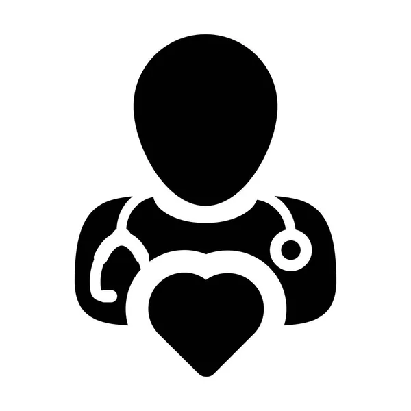 Σύμβολο ιατρού εικονίδιο διάνυσμα καρδιά για καρδιολόγο αρσενικό ειδικός παθολόγος προφίλ Avatar στην απεικόνιση ανάγλυφου εικονόγραμμα — Διανυσματικό Αρχείο