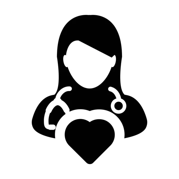 Symbole de coeur vectoriel d'icône de docteur pour le cardiologue Profil de médecin spécialiste Avatar dans l'illustration de pictogramme de glyphe — Image vectorielle