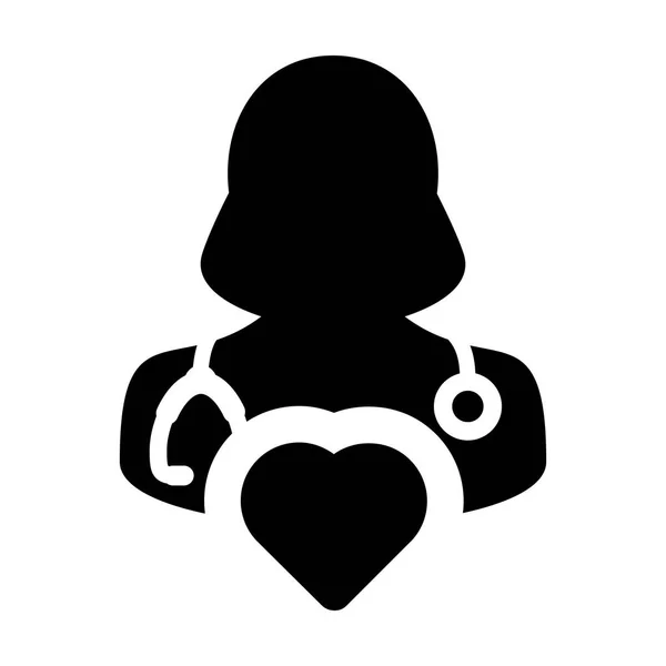 Ікона лікар Векторний символ серця для кардіолога Жіночий спеціаліст Лікар Профіль Аватара в ілюстрації Гліфа Піктограми — стоковий вектор