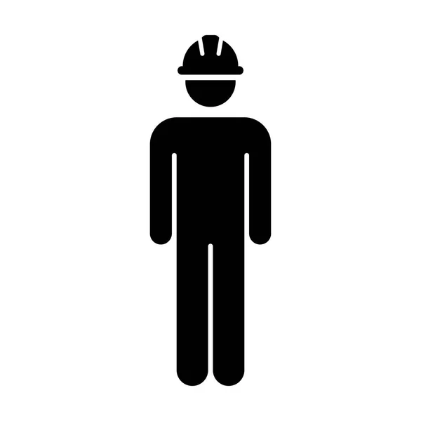 Icono del Trabajador Vector Hombre Servicio Persona de Construcción del Edificio Trabajador Con Casco Hardhat en Glifo Pictograma Símbolo ilustración — Archivo Imágenes Vectoriales