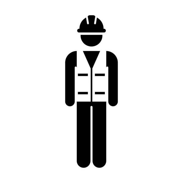 ワーカーのアイコン ベクトル男性サービス人の建物建設職人とヘルメット ヘルメットとグリフ ピクトグラム シンボル イラストのジャケット — ストックベクタ
