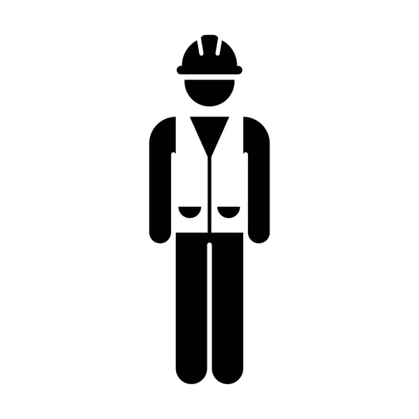 ワーカーのアイコン ベクトル男性サービス人の建物建設職人とヘルメット ヘルメットとグリフ ピクトグラム シンボル イラストのジャケット — ストックベクタ