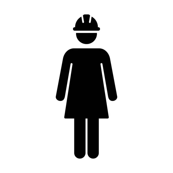 ワーカー アイコン ベクトル女性サービスの人の建物建設職人とヘルメット ヘルメット グリフ ピクトグラム シンボル図 — ストックベクタ