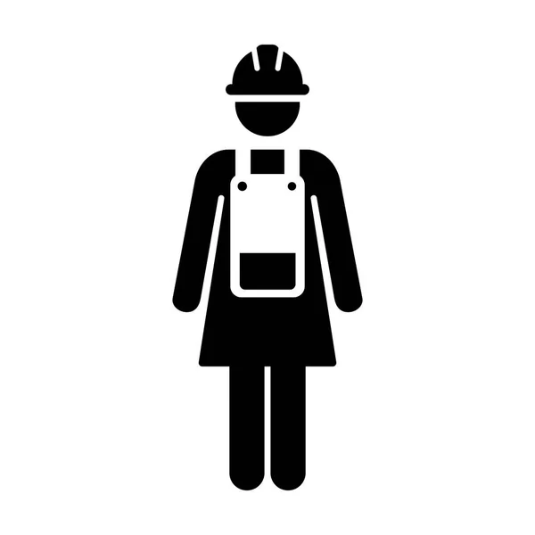 Icono del Trabajador Vector Servicio Femenino Persona de Construcción del Edificio Trabajador Con Casco Hardhat y Chaqueta en Glifo Pictograma Ilustración de Símbolo — Vector de stock