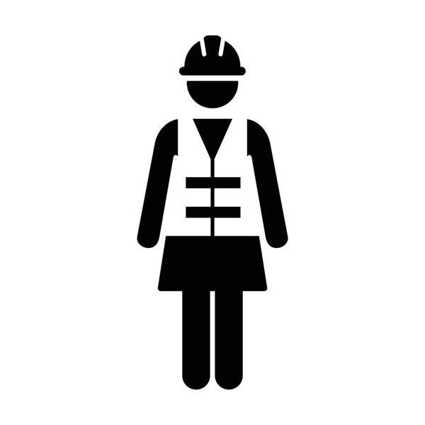 Icono del Trabajador Vector Servicio Femenino Persona de Construcción del Edificio Trabajador Con Casco Hardhat y Chaqueta en Glifo Pictograma Ilustración de Símbolo — Archivo Imágenes Vectoriales