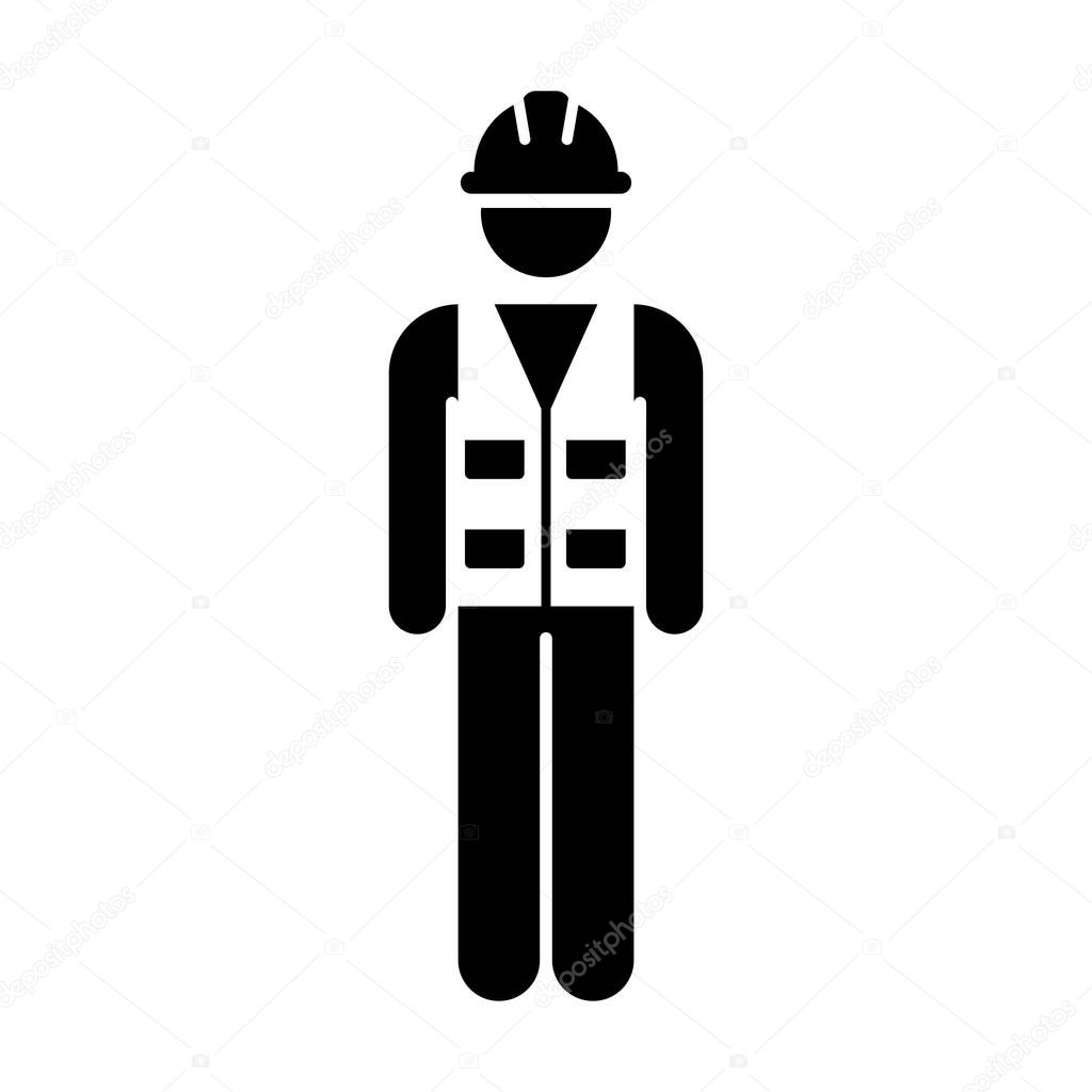 Worker Icon Vector Male Service Person of Building Construction Workman With Hardhat Helmet and Jacket in Glyph Pictogram Symbol illustration