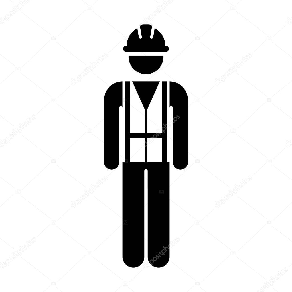 Worker Icon Vector Male Service Person of Building Construction Workman With Hardhat Helmet and Jacket in Glyph Pictogram Symbol illustration