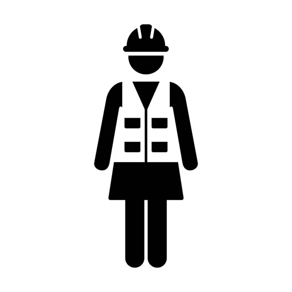 Icono del Trabajador Vector Servicio Femenino Persona de Construcción del Edificio Trabajador Con Casco Hardhat y Chaqueta en Glifo Pictograma Ilustración de Símbolo — Archivo Imágenes Vectoriales