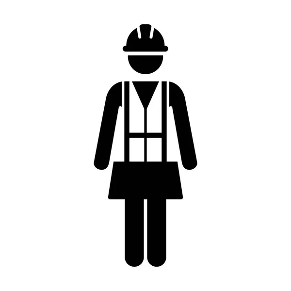 ワーカーのアイコン ベクトル女性サービスの人の建物建設職人とヘルメット ヘルメットとグリフ ピクトグラム シンボル イラストのジャケット — ストックベクタ