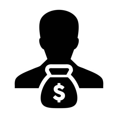 Kişi simge vektör ile para çantası Doları erkek simgesi bankacılık ve Finans Danışmanı profil Avatar glif piktogram çizimde