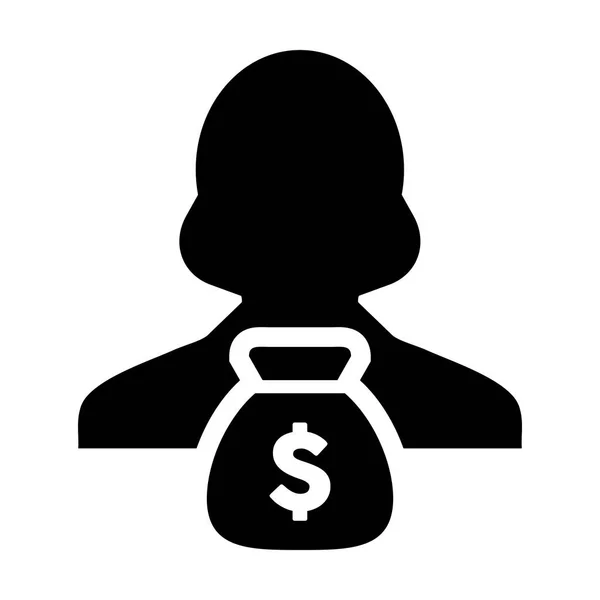Személy ikon vektor pénzt Bag dollár női szimbólum a banki és pénzügyi tanácsadó profilt Avatar a karakterjel piktogram illusztráció — Stock Vector