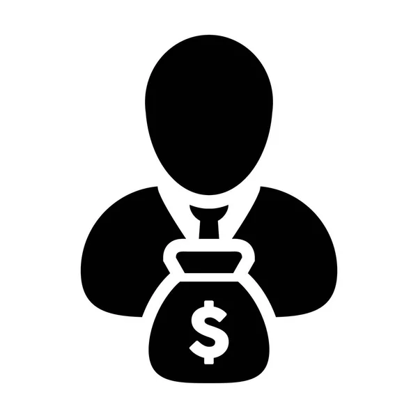 Персональный вектор иконки с мужским символом денежной сумки для банковского и финансового консультанта Аватар в иллюстрации к Glyph Pictogram — стоковый вектор
