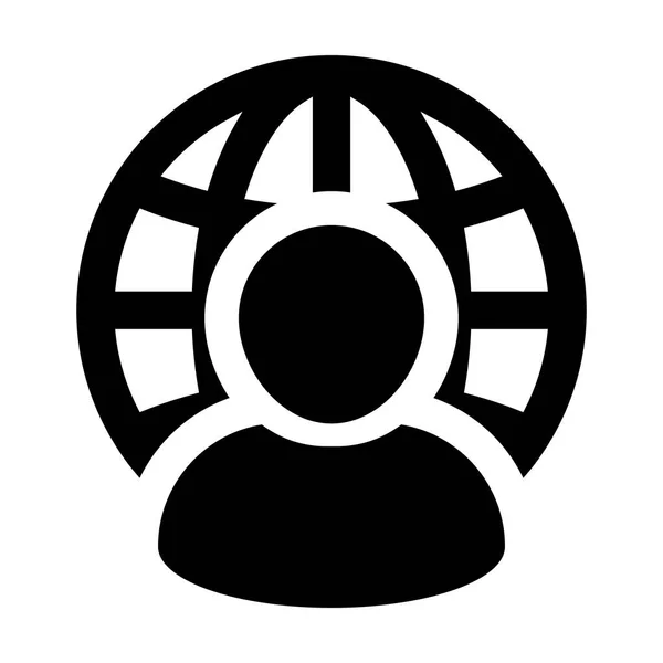 Профиль человека с бизнес-иконкой с символом глобуса для подключения к международной сети на рисунке пиктограммы — стоковый вектор