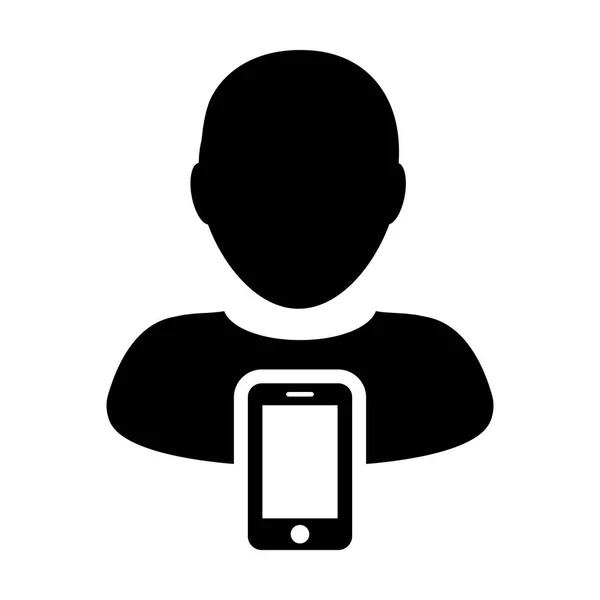 Mobile User Icon Vektor männliches Persönlichkeitsprofil Avatar mit Smartphone-Symbol für die Kommunikation in Glyphen — Stockvektor