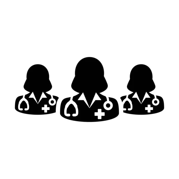 Medical icon vector group of female doctors person profile avatar avatar for health consultation in a glyph pictogram illustration — 스톡 벡터