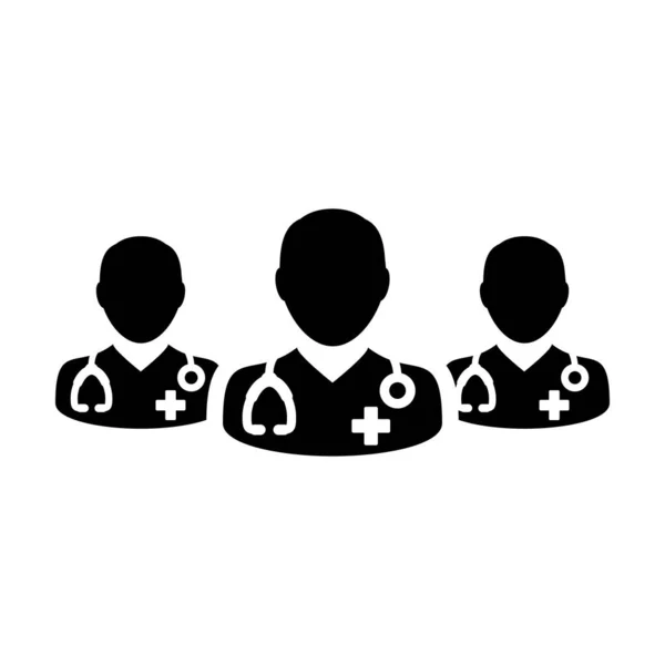 Ikona lékaře vektorová skupina mužských lékařů profil avatar pro lékařské a zdravotní konzultace v glyf piktogram ilustrace — Stockový vektor