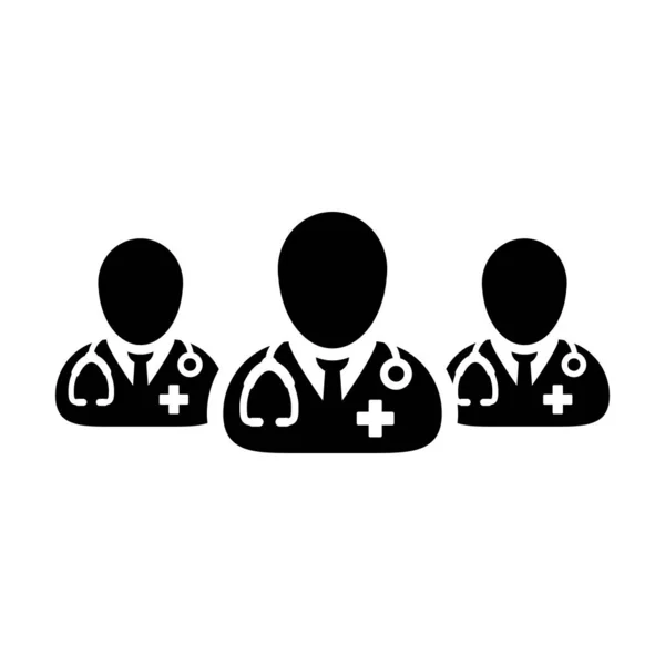 Icône de soins de santé groupe vecteur de médecins masculins profil de la personne avatar pour la consultation médicale et de santé dans une illustration de pictogramme de glyphe — Image vectorielle