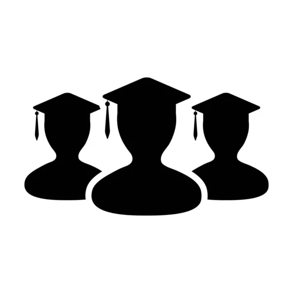 Kolegium ikona wektor męski grupa studentów osoba profil avatar z moździerz deska kapelusz symbol dla szkoły i uczelni stopni dyplomowych w płaskim kolorze glif piktogram ilustracja — Wektor stockowy