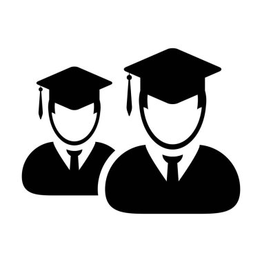 Education icon vector male group of students person profile avatar with mortar board hat symbol for school, college and university graduation degree in flat color glyph pictogram illustration