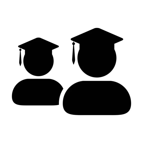 Université icône vecteur groupe masculin d'étudiants profil de personne avatar avec panneau de mortier chapeau symbole pour l'école et l'université diplôme en illustration de pictogramme de glyphe de couleur plate — Image vectorielle