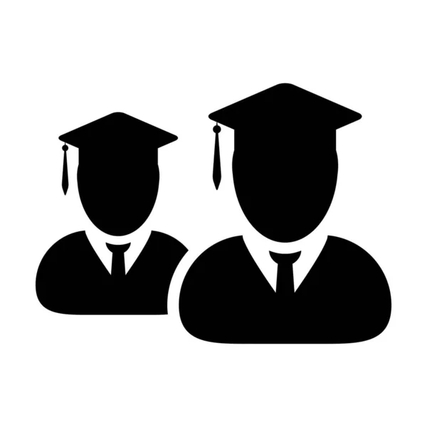 Collège icône vecteur groupe masculin d'étudiants profil de personne avatar avec panneau de mortier chapeau symbole pour l'école et l'université diplôme en illustration de pictogramme de glyphe de couleur plate — Image vectorielle