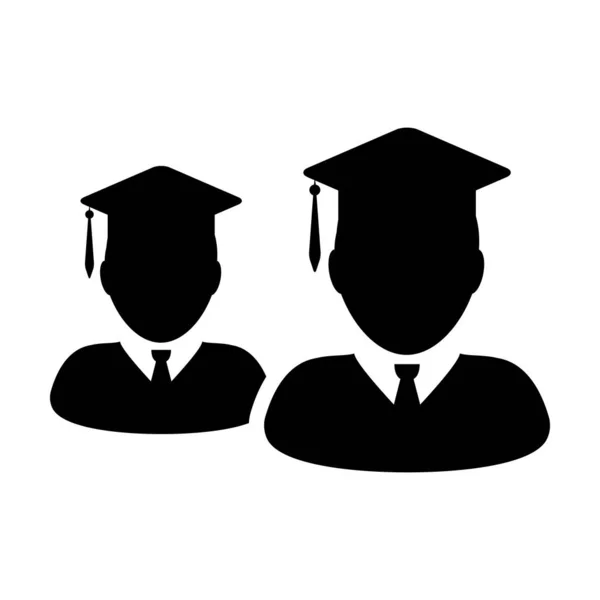 Gruppo maschile vettoriale icona accademica di studenti profilo persona avatar con mortaio bordo cappello simbolo per la scuola, college e laurea in pittura glifo a colori piatto illustrazione — Vettoriale Stock