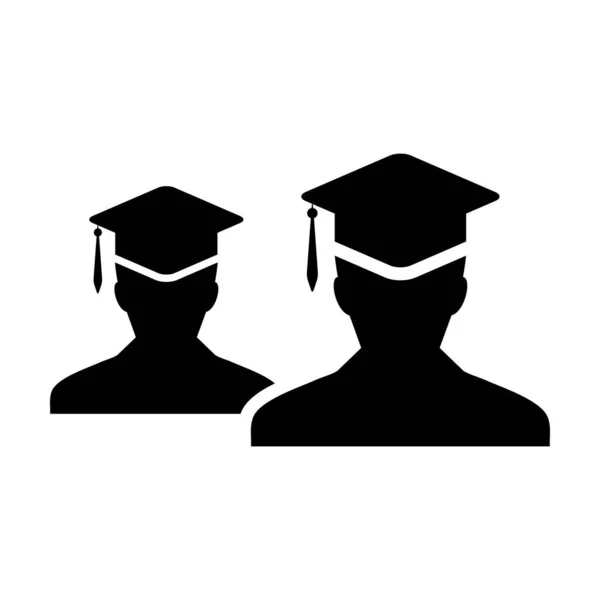 Graduation icon vector male group of students person profile avatar with mortar board hat symbol for school, college and university degree in flat color glyph pictogram illustration — Stok Vektör