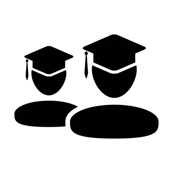 Vetor de ícone da escola grupo masculino de estudantes perfil de pessoa avatar com símbolo de chapéu de placa de argamassa para a escola, faculdade e graduação universitária em ilustração de pictograma de glifo de cor plana — Vetor de Stock