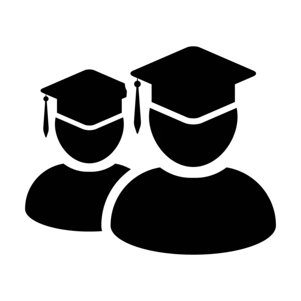 Kunskapsikon vektor manliga grupp av studenter person profil avatar med murbruk styrelse hatt symbol för skolan, college och universitet examen i platt färg glyf piktogram illustration — Stock vektor