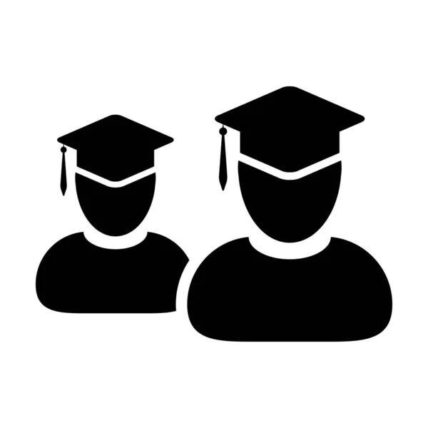 Degree icon vector male group of students person profile avatar with mortar board hat symbol for school, college and university graduation in flat color glyph pictogram illustration — 스톡 벡터