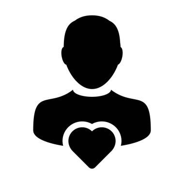 Hospital icon vector male user person profile avatar with heart symbol in a flat color glyph pictogram illustration